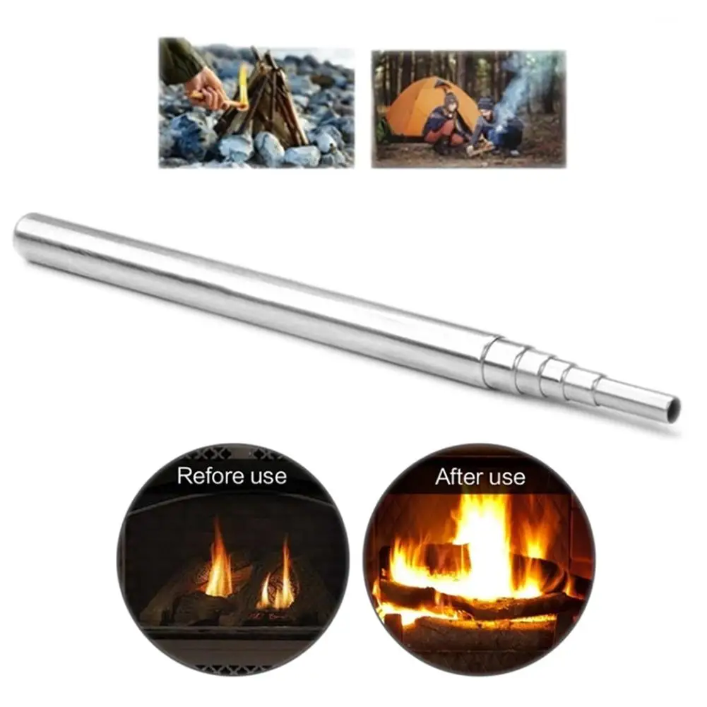 

Stainless Steel Outdoor Cooking Emergency Blow Fire Tube Portable Camping Fire Starter Tube Telescopic Pipe Survival Tool
