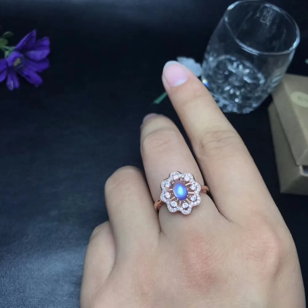 Uloveido регулируемое розовое золото цвет натуральный лунный камень синего цвета