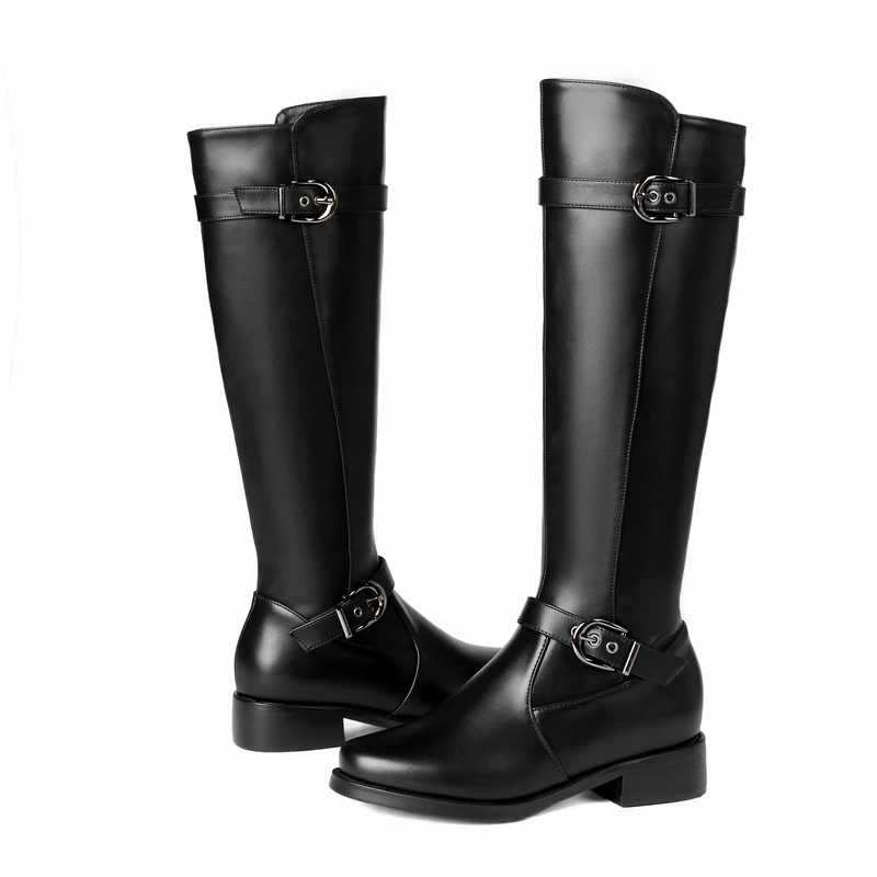 Зимние женские сапоги до колена на молнии модные удобные высокие для верховой