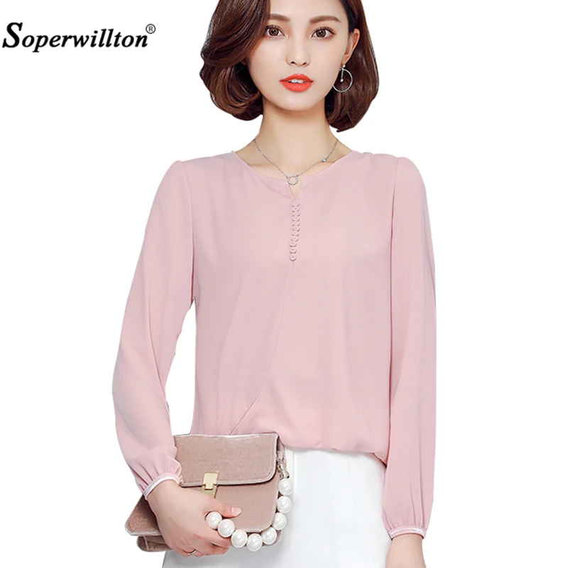 Женская шифоновая блузка с длинным рукавом V образным вырезом|women blusas|blusas fashionblusas
