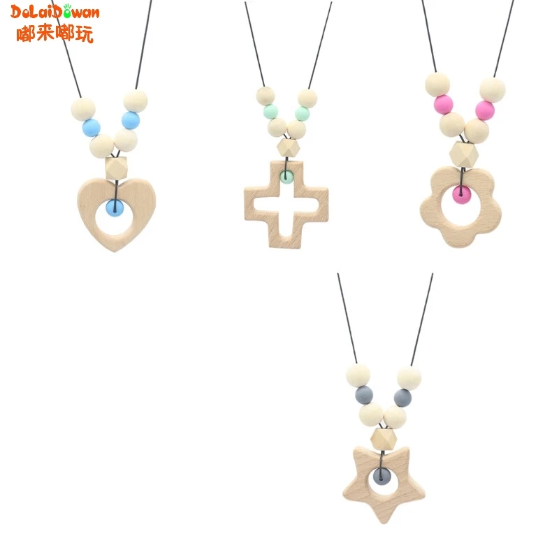 Детские Прорезыватель Цепочки и ожерелья силиконовые деревянный кулон Бусины Star