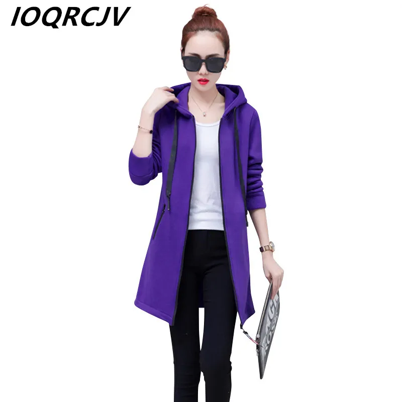 Женская свободная ветровка кардиган средней длины на молнии с капюшоном весна