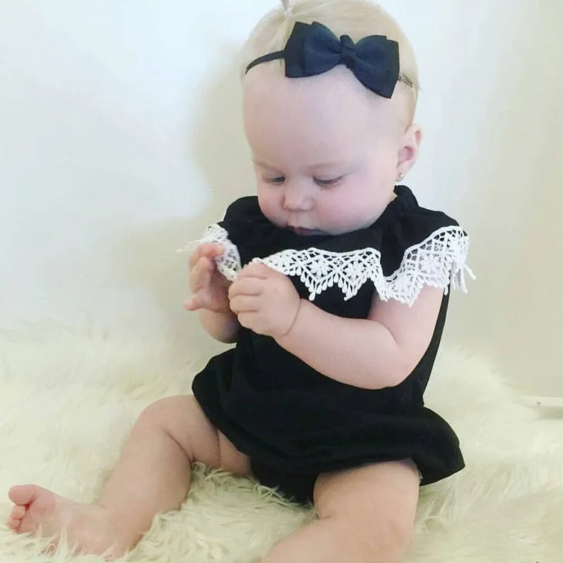 Детская одежда для девочки от 0 до 3 лет черные комбинезоны с белым кружевом bebes fille