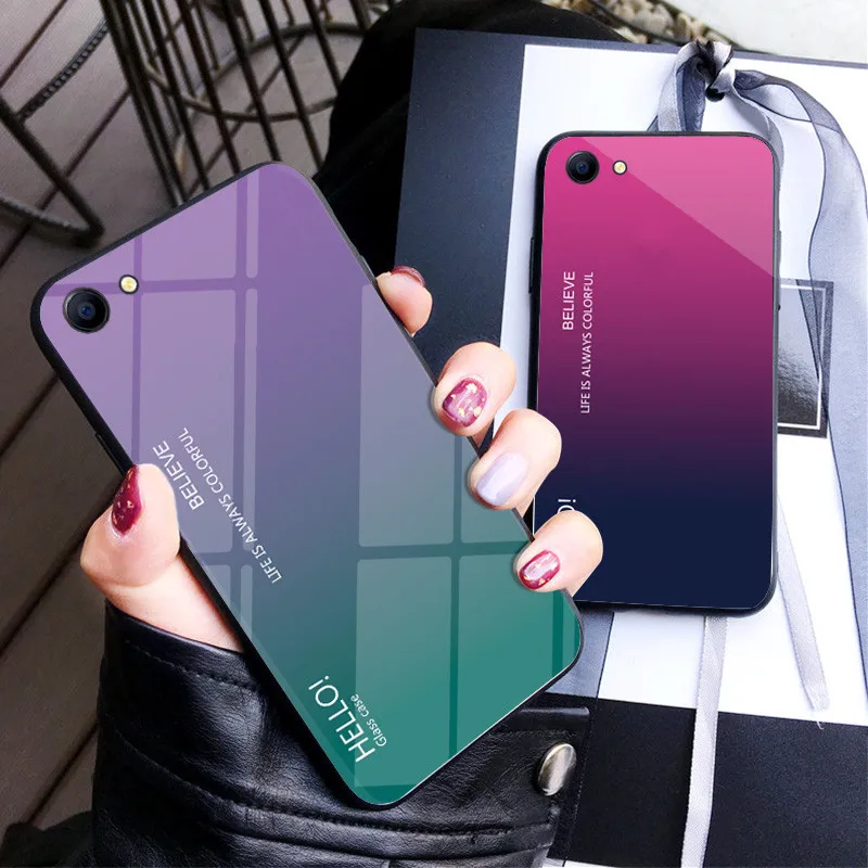 Роскошный Жесткий чехол из закаленного стекла для OPPO A83 модный градиентный