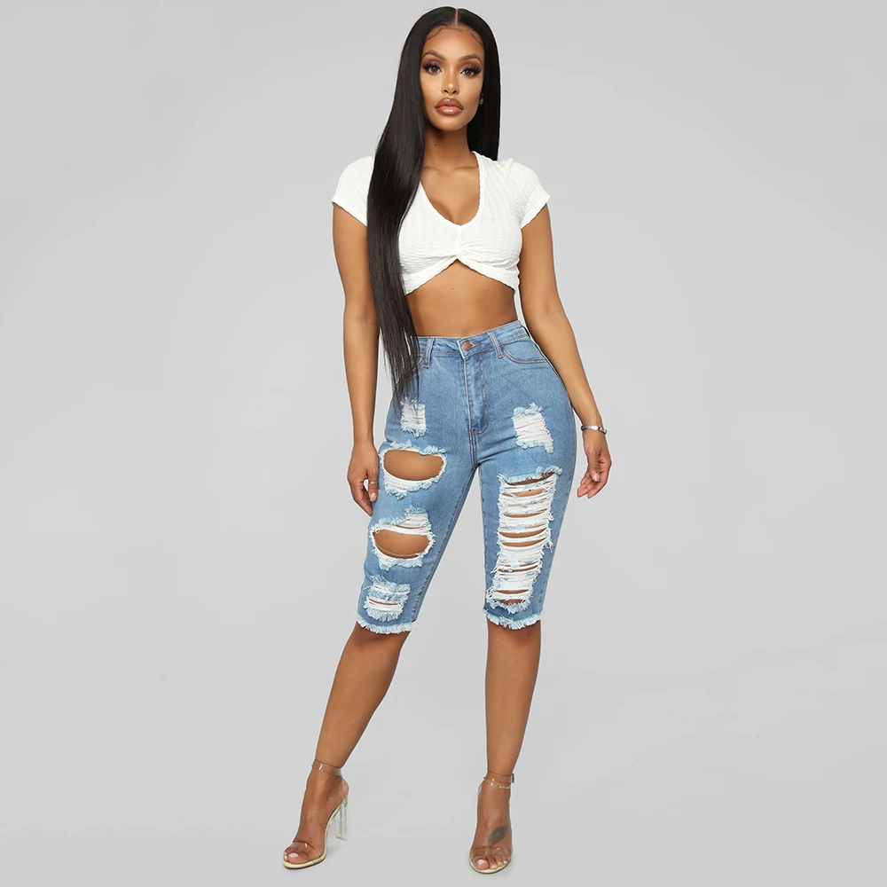 Женские рваные облегающие шорты модные прямые джинсовые со средней талией брюки
