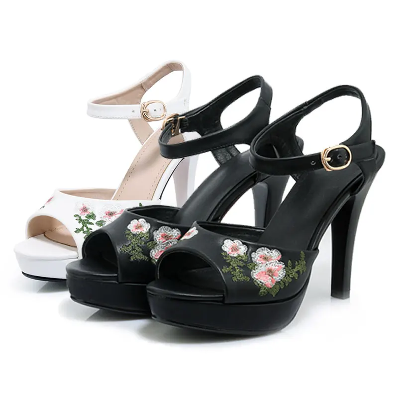 

Fanyuan Summer Beautiful women shoes high heel Wedding Party Ethnic Embroider Sexy Peep toe Ladies Sandal Pumps Platform shoes