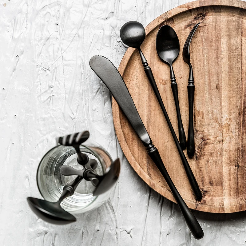 Домашние европейские столовые приборы ложка 3 шт. из нержавеющей стали черного и