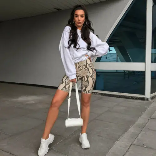 Женский Принт змеиной кожи укороченный Топ Верхние леггинсы шорты комплект