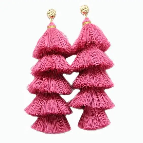 Pink UKEN, длинные серьги с кисточками для женщин, массивное ювелирное изделие, 5 слоев, бахрома, висячие серьги, большие модные серьги-подвески ручной работы - Окраска металла: Pink