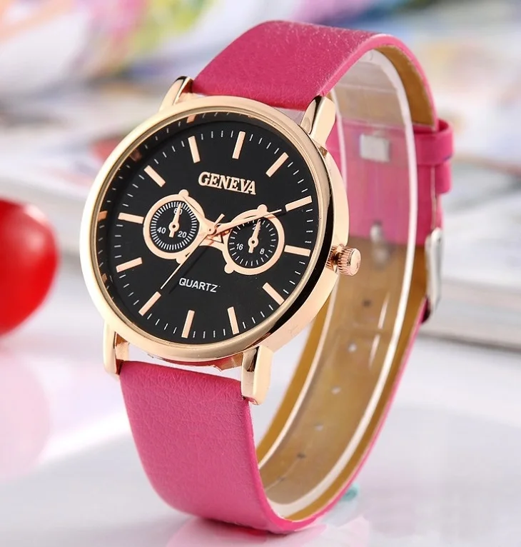 Новые золотые платиновые часы GENEVA женские черные наручные с 2 глазами из