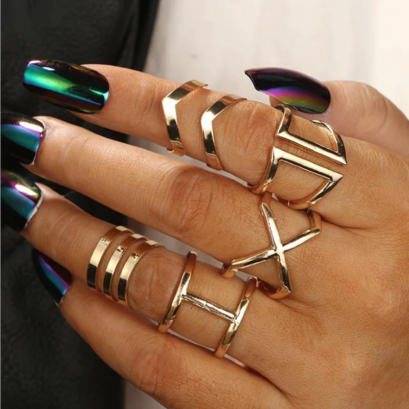 2018 новый 5 шт./компл. золото Цвет набор колец Bague Роковой панк сплава Геометрия Knuckle