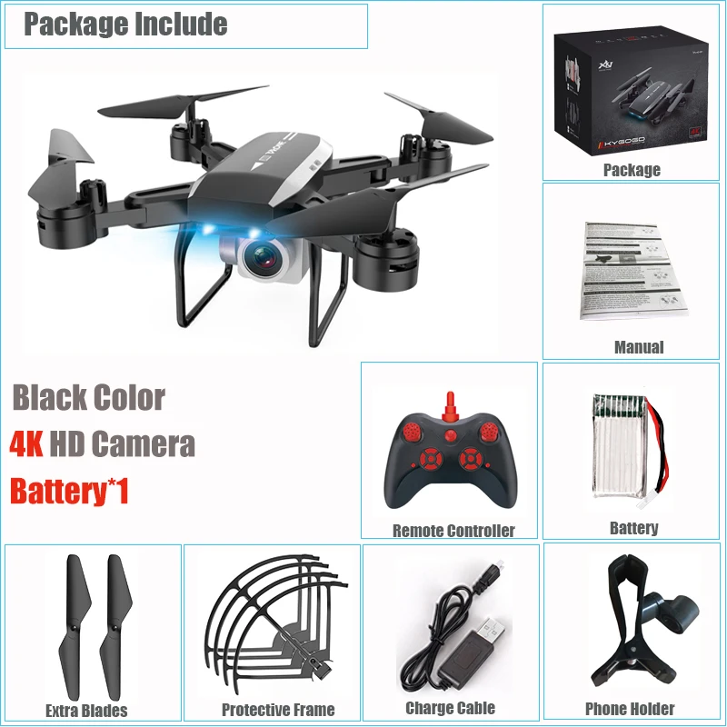 Black 4k 1 Bat Радиоуправляемый Дрон с камерой 4K HD wifi Вертолет FPV висящий на высоте складной мини-камера управления Квадрокоптер траектория полета Дрон - Цвет: Black 4k 1 Bat