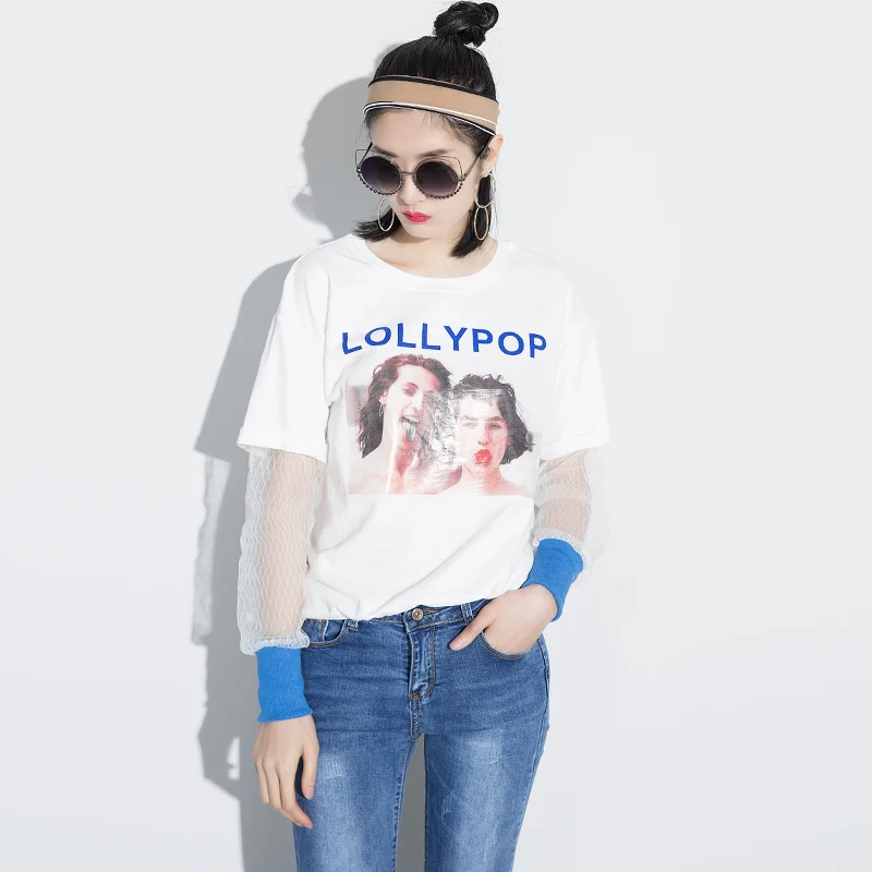 Футболка Женщины С Ограниченной Прямых Продаж О Образным Вырезом Письмо Кружева