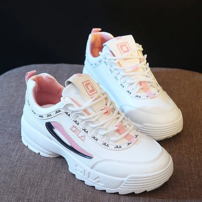 A pink dad shoes new fashion lace-up round-toe breathable plaftorm sneakers dad sneakers women white shoes casual shoe - Цвет: A pink