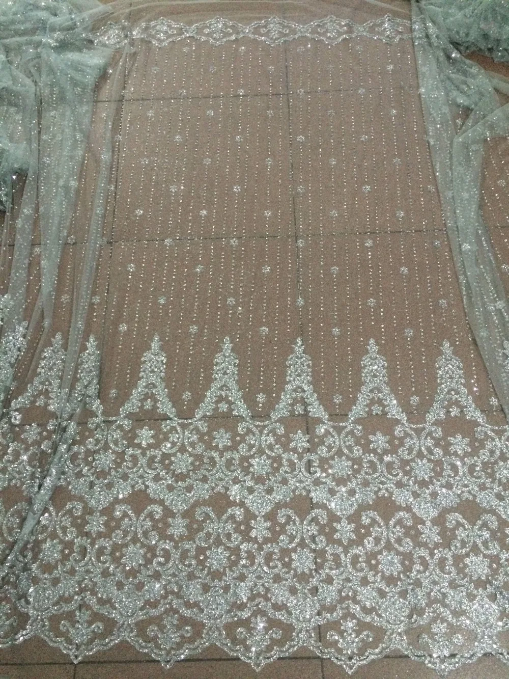 Блестящее женское серебряное Африканское кружево из гипюра с приклеенными