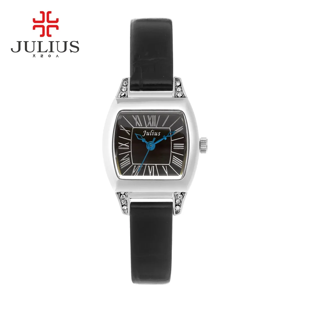 JULIUS JA-759 Montre Femme браслет часы кожа роскошные часы антикварная площадь повседневное кожаное платье наручные Whatch женские Relogio - Цвет: Черный