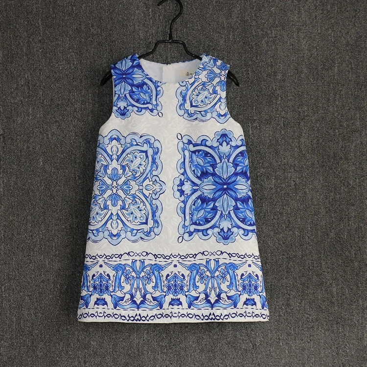 

Brand family look matching clothes prints A-line Sleeveless girl dress party chinese style dress women mother and daughter dress