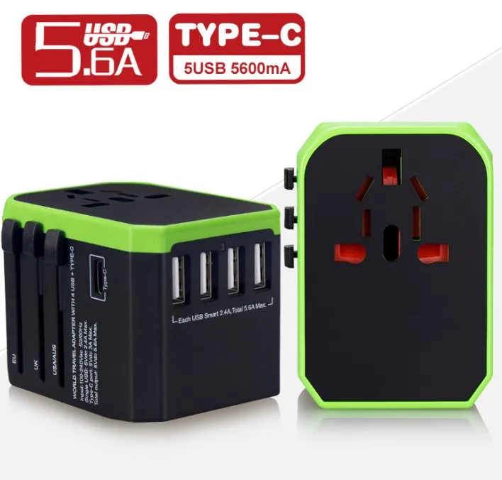 Black green Универсальный адаптер для путешествий с разъемом type-C 4 usb-порта для розеток, зарядное устройство для xiaomi Iphone - Цвет: Black green