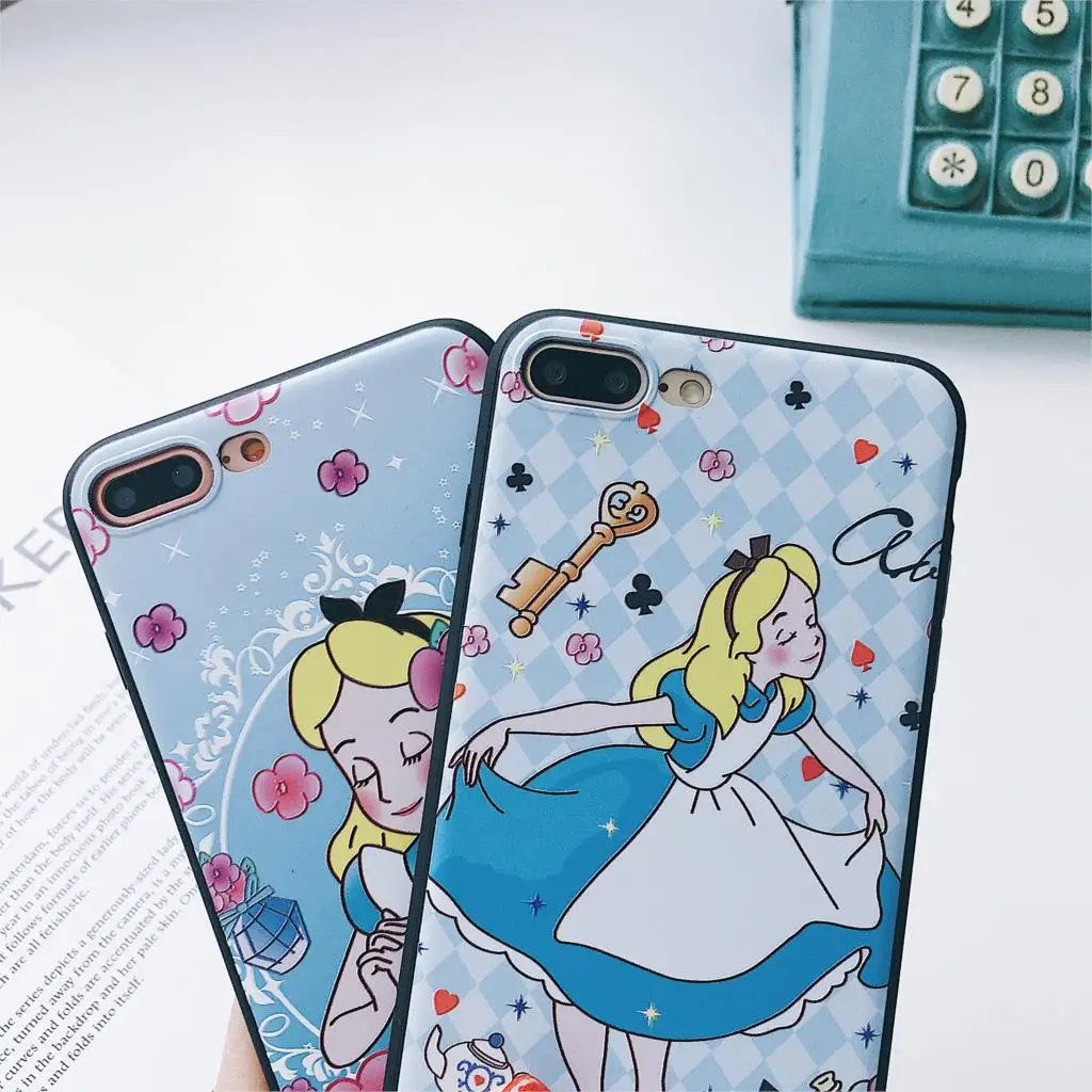 Cute Cartoon Anime simple Disneys Princess Alice Case cover For iphone 8 7 6 6s Plus X XR Xs Max Silica gel TPU phone back Shell |