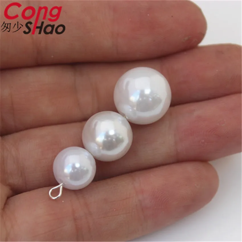 Cong Shao 10/12/14mm White ABS plastic Smooth Loose Spacer Garment Beads Pearl Imitation Round DIY for jewelry making CS209 | Дом и сад