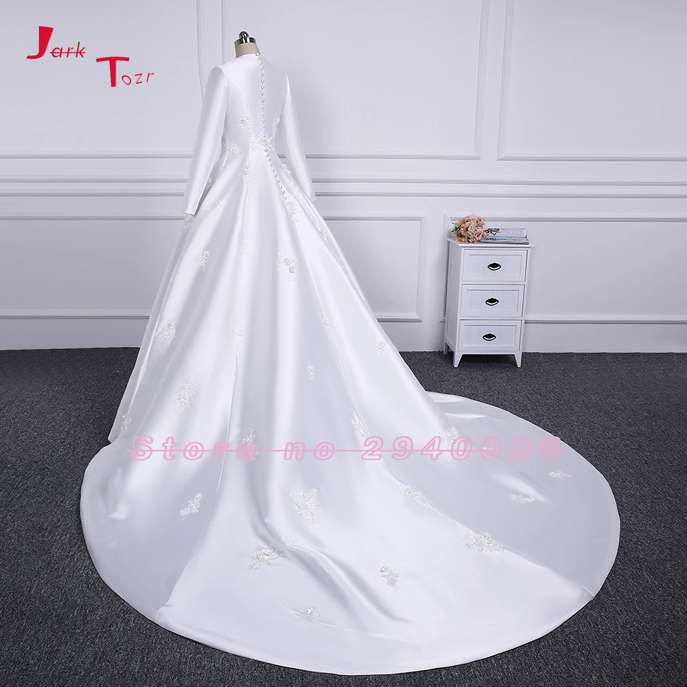 Jark Tozr Vestidos Novias Boda Белое Атласное роскошное мусульманское ТРАПЕЦИЕВИДНОЕ