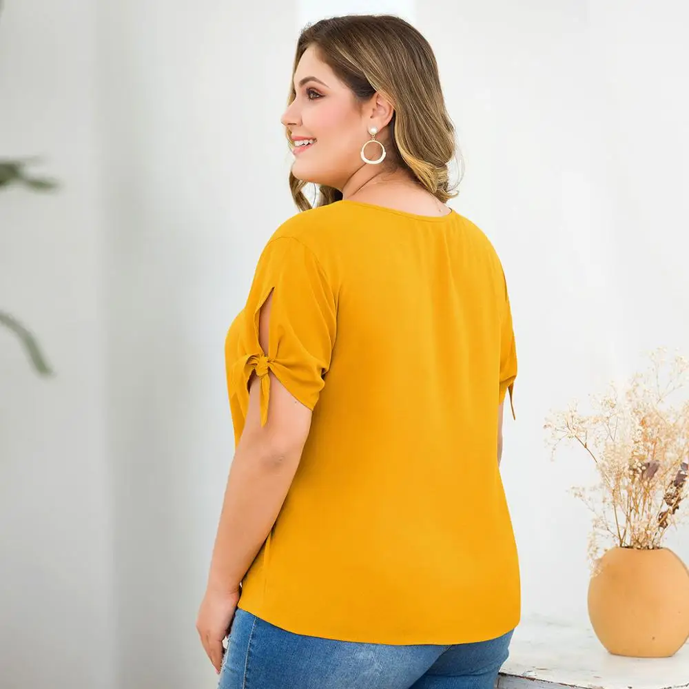 Топ И Блузка WHZHM летняя большого размера 3XL 4XL женская с оранжевым бантом