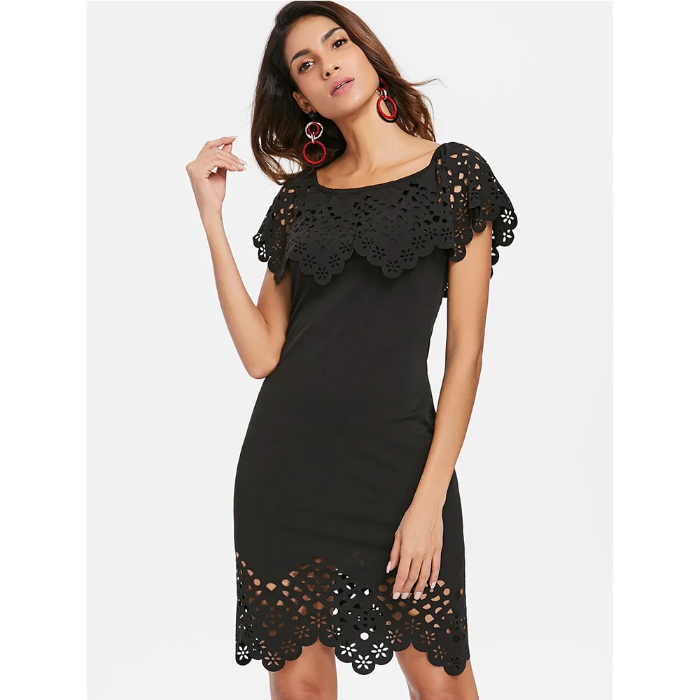 Женское короткое платье с оборками VESTLINDA однотонное облегающее круглым вырезом