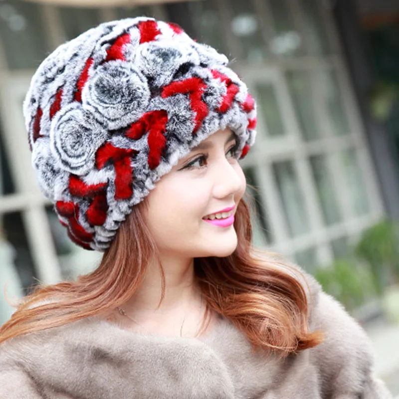 Женская зимняя трикотажная Шапка бини|rex rabbit fur hat|fur hatrabbit hat |