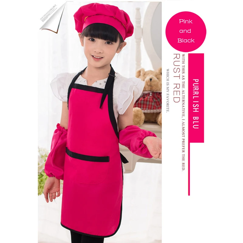 Детский фартук для шеф-повара набор с рукавами и шапкой карманный кухонный