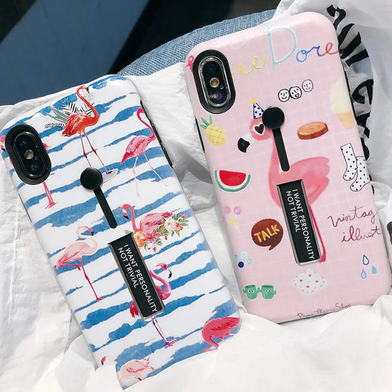 Милый мультяшный чехол для телефона с кольцом в виде фламинго iPhone 11 Pro XS Max 6 6S XR X 7 8