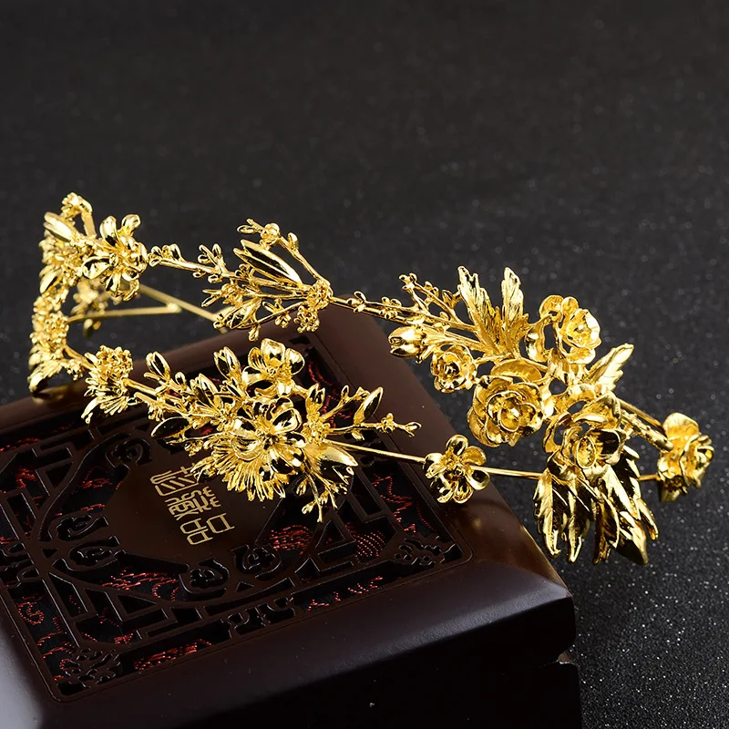 Женская свадебная тиара в стиле барокко с золотыми листьями и цветами | Украшения