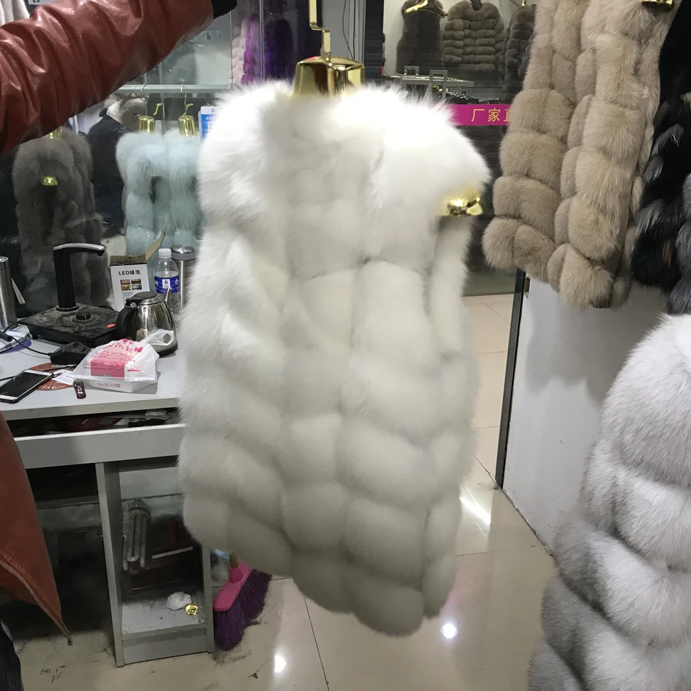 2020 Роскошные вечерние подлинный реальный лисий мех жилет для женщин теплая дутая