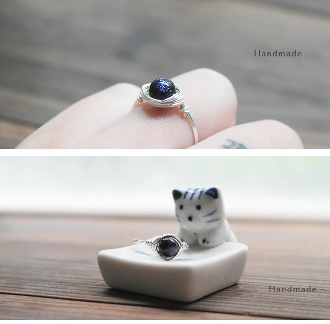 PINJEAS 925 Rings Natural Blue Sandstone Galaxy Handmade High Quality vintage minimalist Jewelry stackable promise Charm | Украшения и