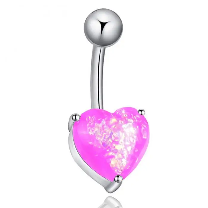Surgical Steel Navel Belly Button Ring Opal Glitter Heart Piercing Navel Nail TT@88