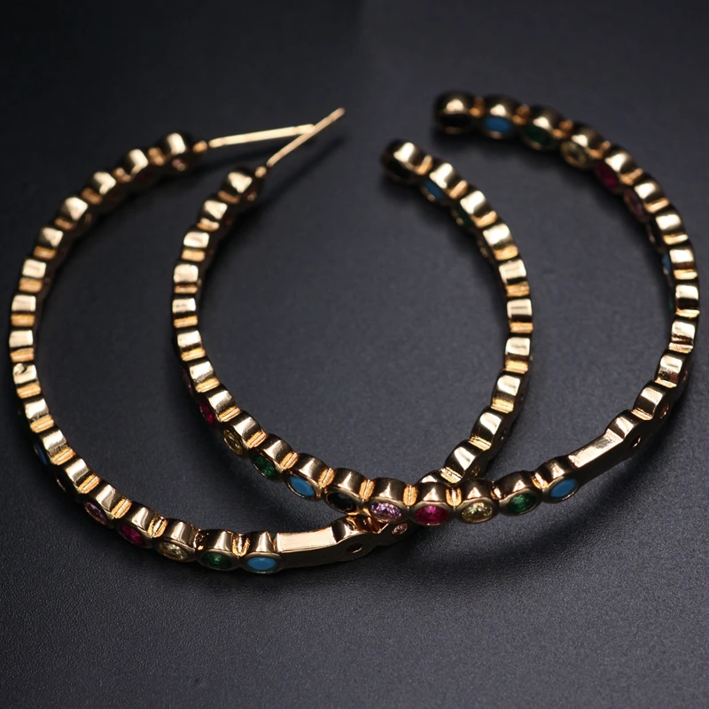 Boho большие серьги кольца Золотой цвет ободок Установка Радужный цвет красочные кубический цирконий сосновый камень для женщин великолепные brincos модные ювелирные изделия