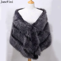 janevini 2019 elegant gray bridal warm shawls bride faux fur wraps bolero winter women warm wedding cape jackets blouson femme