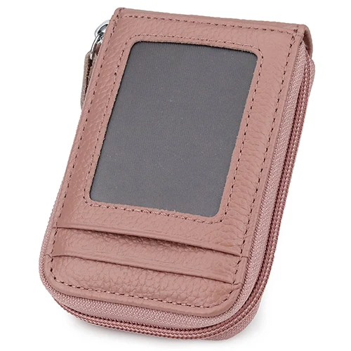 Pink COMFORSKIN Brand Genuine Leather Card Wallet Hot RFID Protection Large Capacity Card Holders New Arrivals Organ Style Card Case - Цвет: Pink
