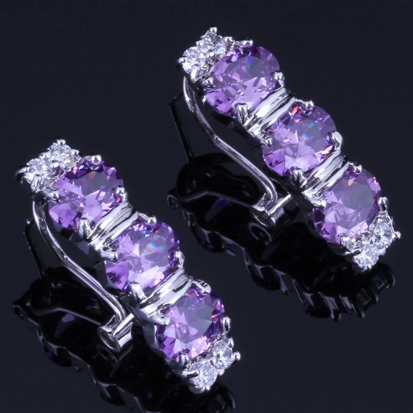 Редкие овальные фиолетовые кубические циркониевые белые CZ посеребренные