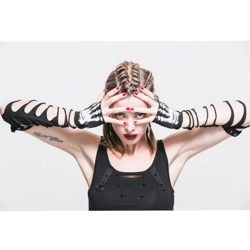 Дьявол Мода стимпанк рок скелет женский оперные перчатки митенки для женщин в