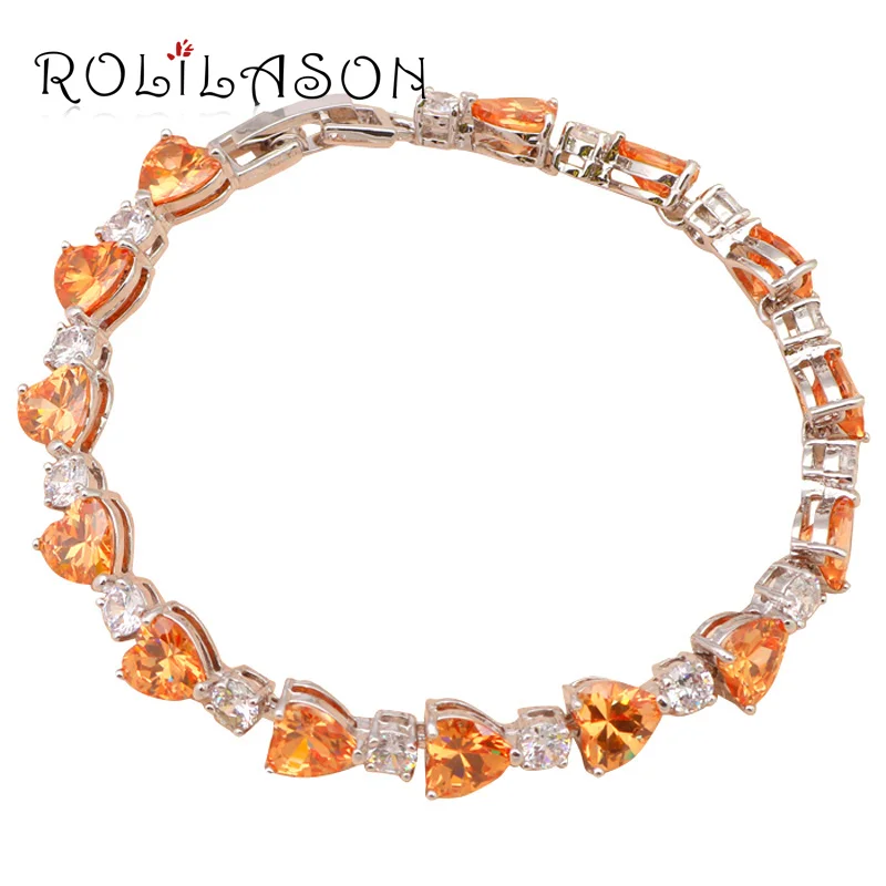 ROLILASON Романтический в форме сердца Шампанское Циркон Серебряный браслет для