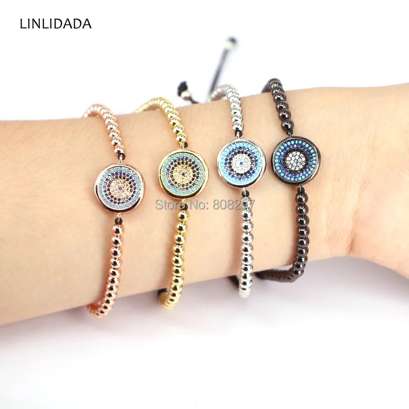 

Fashion 10Pcs Micro Pave Cubic Zirconia Round Connector Charm Braiding Macrame Adjustable Bracelet