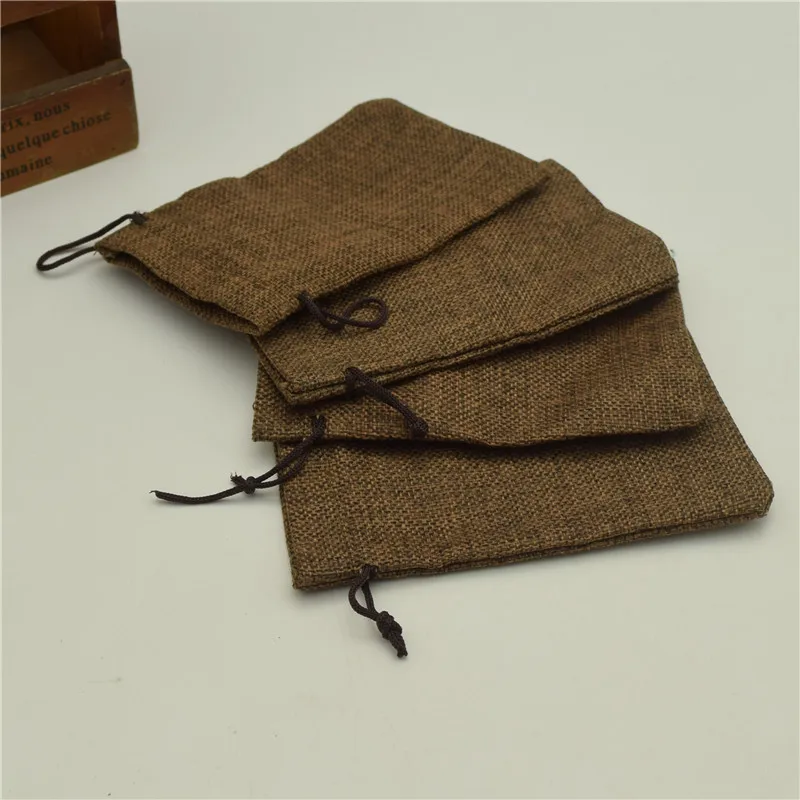 30 шт. сумка на шнурке коричневого цвета сумки из искусственного льна с джутовые