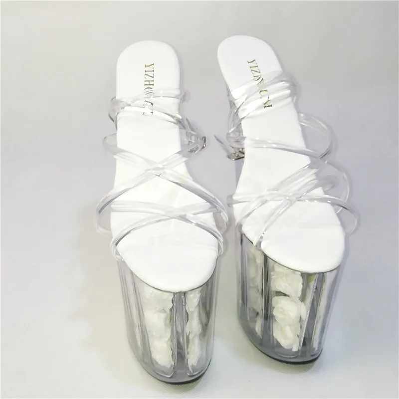 Прозрачные сандалии на платформе 8 дюймов белые туфли с цветами для свадьбы