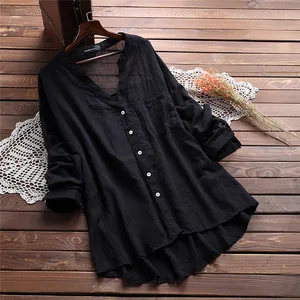 Женские повседневные рубашки Celmia, Однотонные блузки с длинными рукавами и карманами, офисные топы, свободные блузы на лето