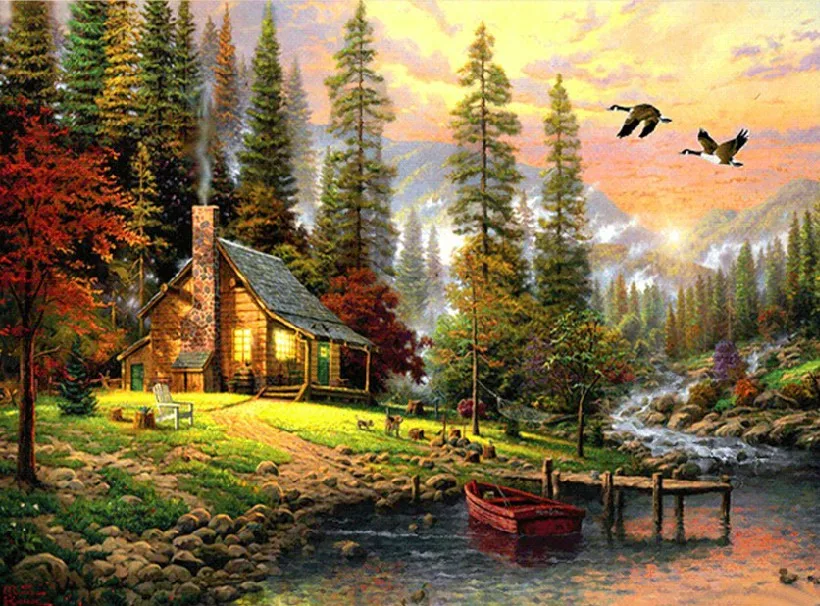 

oil paint ing by numbers diy picture draw color on canvas hand wall landscape