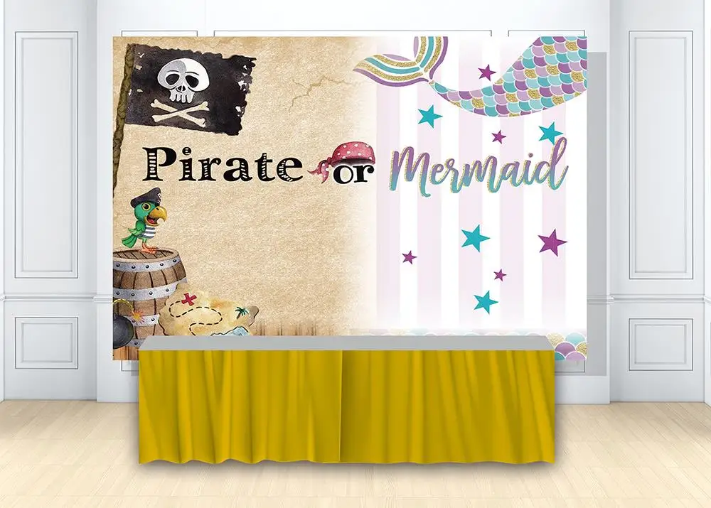 Gender Reveal Party Background Pirate Or Mermaid Baby Shower Photography Backdrop Banner Ideas Invites Dessert Table Background