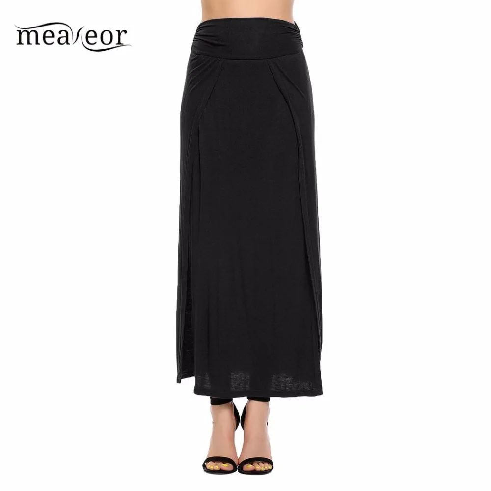 Meaneor/Базовая летняя юбка с высокой талией Однотонная макси разрезом Женская в