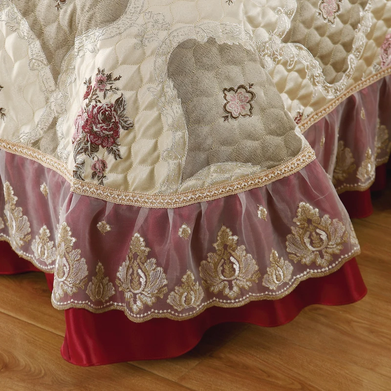 Wine Red Beige Luxury European Style High Quality Jacquard Fabric Lace edge Thick Blanket Bedspread Bed sheet pillowcases 3pcs | Дом и сад
