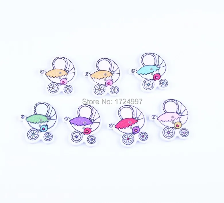 80 шт Случайные Смешанные 2 отверстия узор милый ребенок коляска Форма деревянные