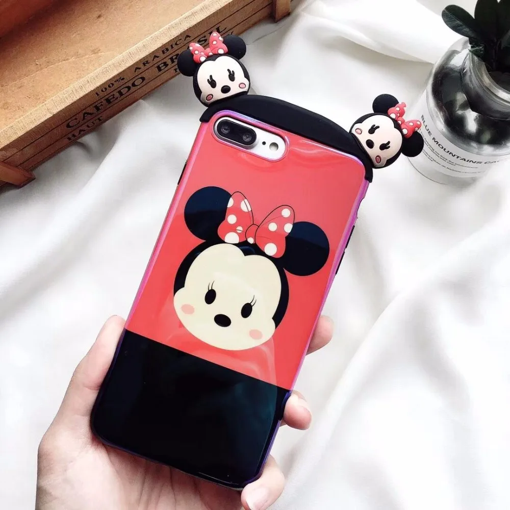 Fashion 3D Blue-ray soft Case for iphone 7 8 plus 6 6S Plus Cute Cartoon Mickey Minnie phone Cover X XR XS Max Coque |